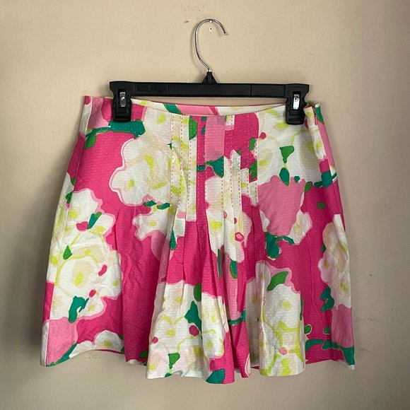 Lilly Pulitzer Pink Pleated Skirt 4 Floral Flower Cotton Caldwell Diddy - Picture 2 of 8